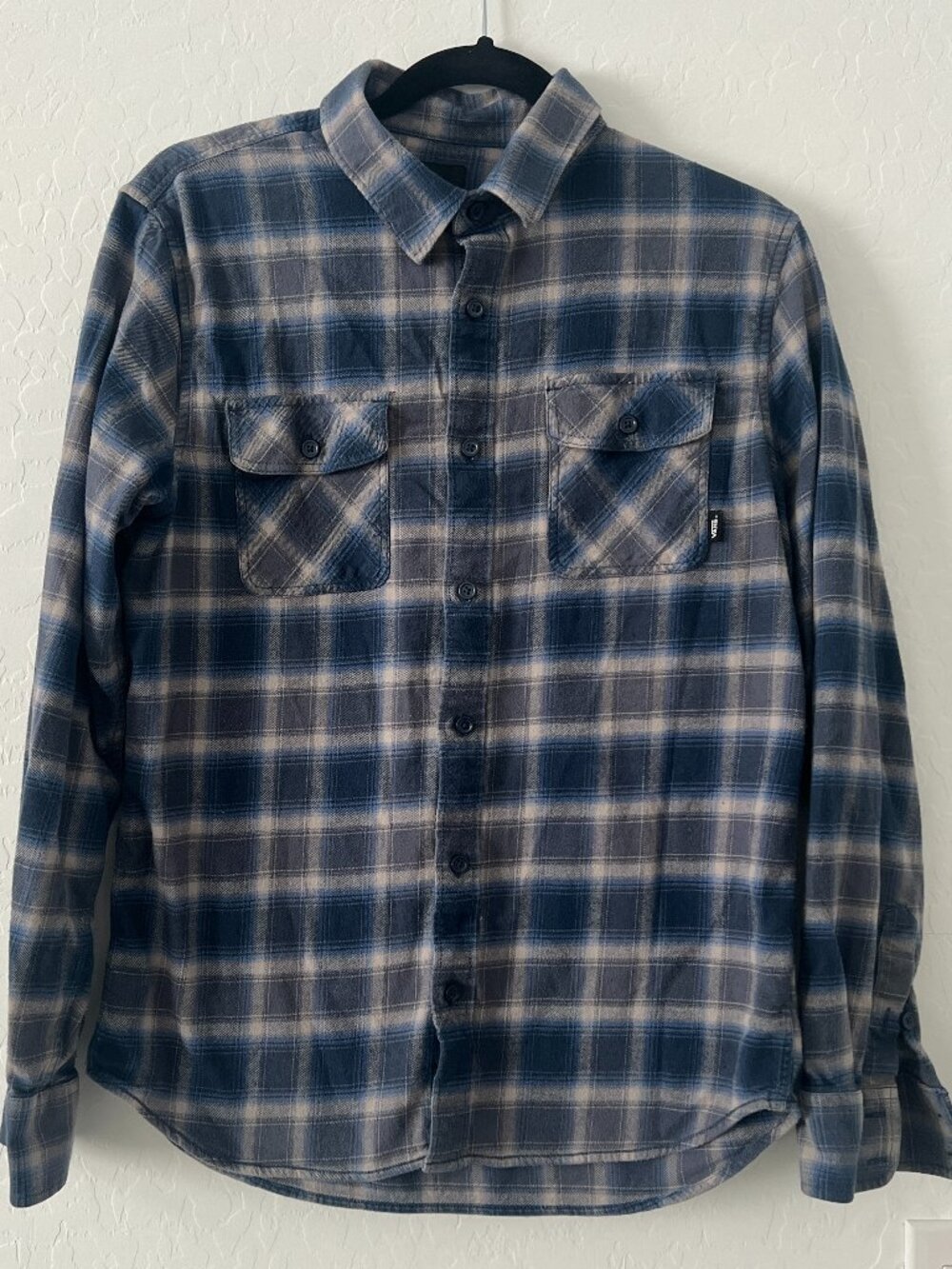 Vans Plaid Flannel Shirt Med Blue Gray Skate Streetwear Grunge Surf Tailored Fit